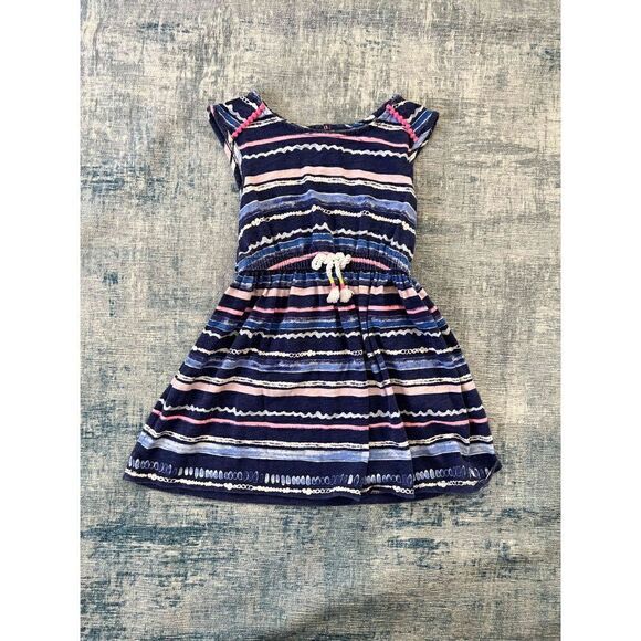 Cherokee Blue Pink w Poms Striped Dress 3T - Picture 1 of 5